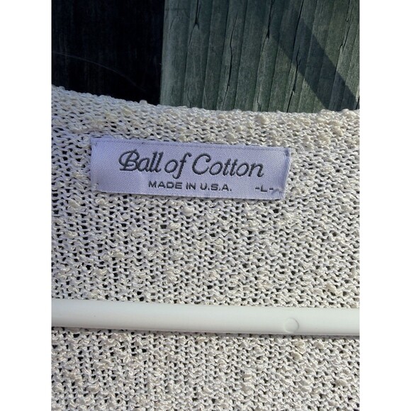 Ball of Cotton Knit Tie-Front Cardigan Cream 100% Rayon Large Made in USA - Picture 13 of 16
